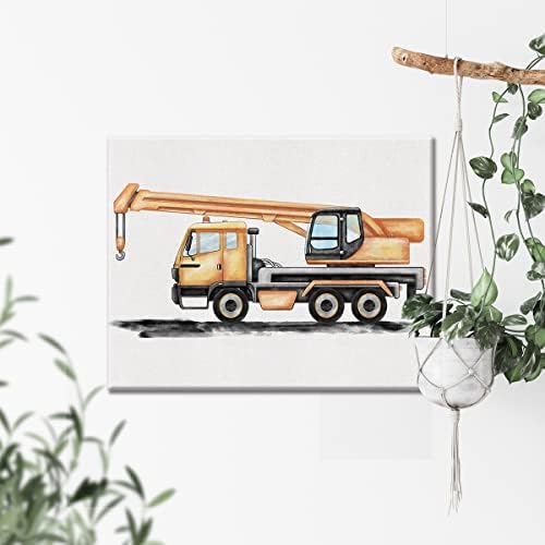 Tractor Crane Canvas Wall Art Watercolor Transportation Construction Toddler Canvas Painting Prints