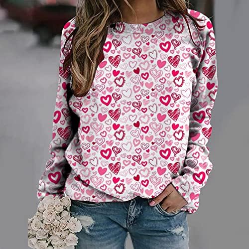 FANTEECY Ljubavna dukserica za žene za žene sretan majica za valentinovo ružičasti grafički grafički print Crewneck pulover vrhove