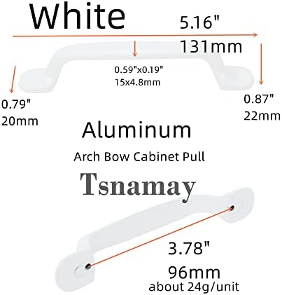TSNAMAY 4pcs 5.16 luk luk vuča, tip mosta ormar ormar za vrata hardver aluminijumska ručica, rupa Dia.3.78 / 96mm, bijela
