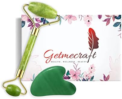 GetMecraft Jade valjak za masažer za lice Zelena žada i gua shat set alata za lice, oko, vrat,