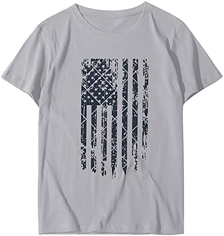 Patriotske majice za žene USA zastava Ljeto kratkih rukava V-izrez Strips Strips Stars Loot Fit Comfy Holiday