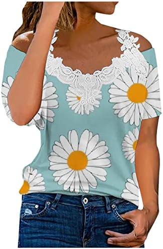 Hladne vrhove ramena za žene čipke obloge V rect t majica modni ispisani bluze casual kratkih rukava Toes