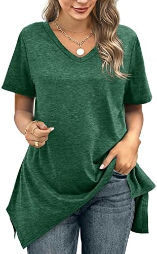 Djevojke pamučna majirka Jesen Ljetna odjeća kratki rukav V izrez labav fit opušten fit lounge osnovna top košulja za žensko kW