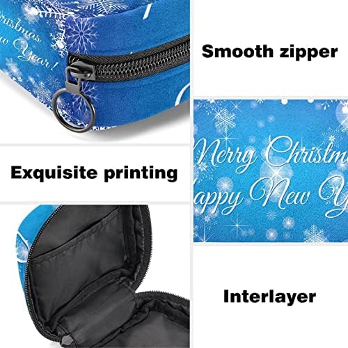 Prijenosni period KIT Torba za žensku torbicu proizvoda za djevojčice za jastučiće torbu i tampone sa patentnim zatvaračem, plave prekrasne božićne pahulje