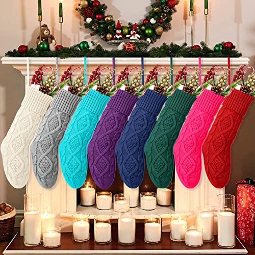 Eboot 8 pakovanje 18 inča Božićne čarape Porodični Xmas Pokloni Čvrsti kabel Klintne čarape pletene Xmas Čarape Dekoracije Xmas Viseći čarape za Xmas Drvo dekor, 8 boja