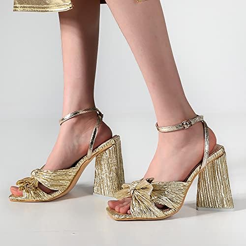 Wasserce Rhinestones Sandale za žene Novo ženska visoka peta gusta peta Bowknot Silk Retro vijučne sandale Ženske večernje cipele
