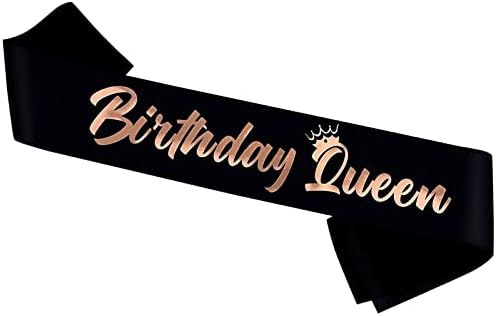 Rođendanska kraljica Sash, Crna krila sa ružičastim sjajem - Sretan rođendan Djevojka za zabavu mrlje - Poklon za Sweet Girl Women