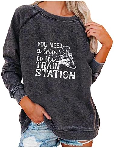 Pismo štampanje dugih rukava košulje za žene prevelike grafičke majice okrugli vrat bluza Kauzalni pulover