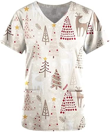 Ženske božićne pilinge Košulje kratki rukav smiješan slatki praznični piling vrhovi V izrez meki džepovi novogodišnje radne odjeće 2023