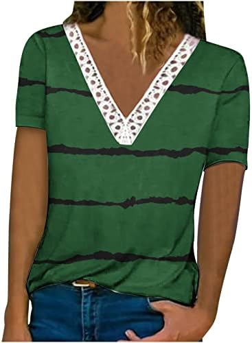 Ljeto 2023 cvjetni tiskani vrhovi za žene Crochet čipke TRIM V izrez majice kratkih rukava casual bluza