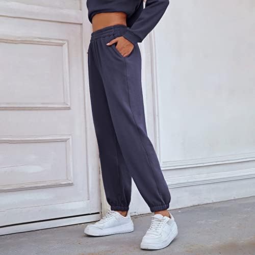 Znojeće hlače za žene, elastični struk Duksevi visoki struk Slabe Jogging pantalone Pantalona pantalona sa džepovima
