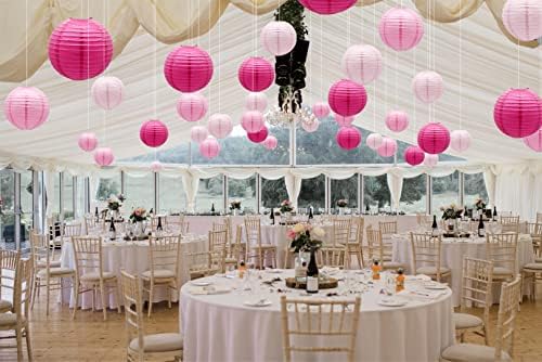 Ružičasti papirni lampioni dekorativni, viseći okrugli papirni lampioni zatvoreni na otvorenom za maturu rođendan vjenčanja Valentinovo ukrasi za tuširanje beba, 21kom