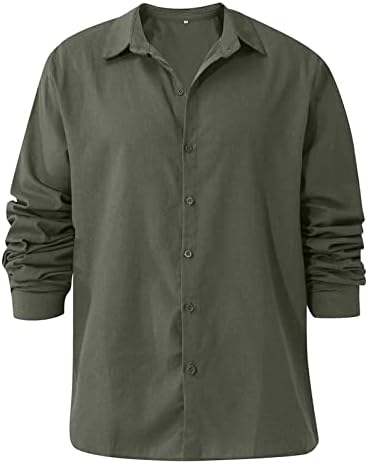 Dgkaxiyahm Muška jeseni V-izrez Loop gumb Pamuk i posteljina Majica Light Fit Basic Solid Jednostavna bluza Dugih rukava s dugim rukavima