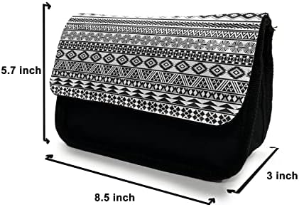 Lunarable Tribal pernica, apstraktna umjetnost, torba za olovku od tkanine sa dvostrukim patentnim zatvaračem, 8,5 x 5,5, Crna Blijedosiva Bijela