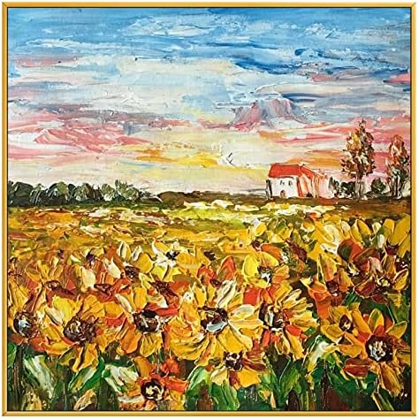 SHOUJIQQ ručno oslikana Umjetnost teksturirana uljana slika-apstraktni cvijet suncokreta kvadratna pozadina