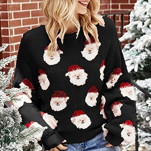 Ženski božić Santa Claus džemper za ispis okrugli vrat dugih rukava Ležerne prilike na vrhu Xmas predimenzionirani pulover