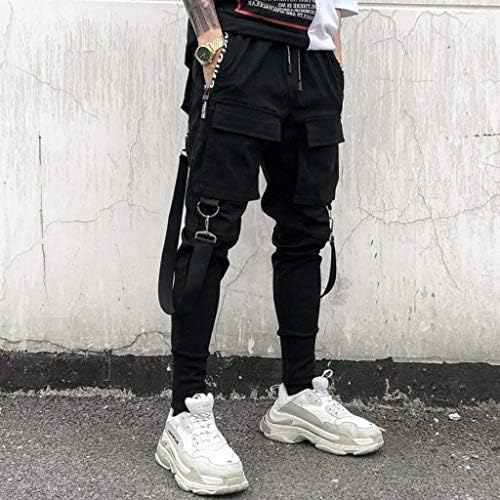 SPE969 Muški hip hop patchwork susperirani duksevi, crne jogger hlače bočni džepovi za hlače olovke