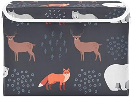 INNEWGOGO Šumske životinje Fox Bear Wolf kante sa poklopcima za organiziranje košarice za skladištenje sa ručkama Oxford tkaninu za skladištenje kocke za krevet