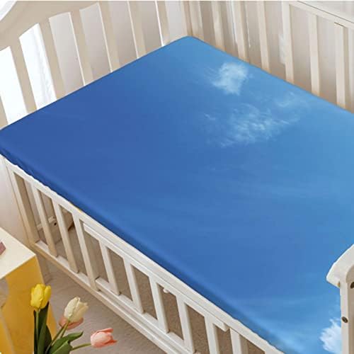 Sky Tematsed Opremljeni krevetić, standardni madrac sa krevetom ugrađeni list meko i rastezljivi pričvršćeni lim za krevetić sa krevetom i kreveta za delič, 28 x52, bijelo plavo