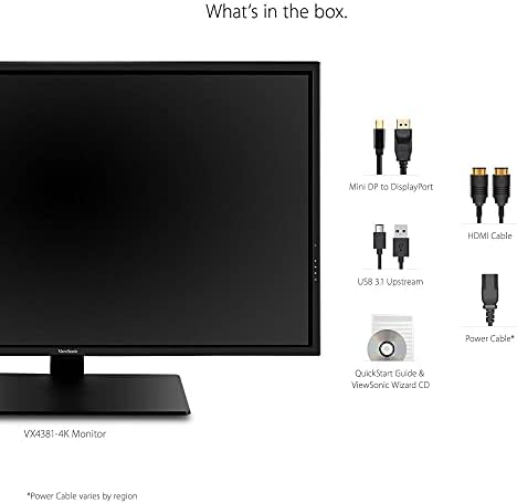 ViewSonic VX4381-4k 43 inčni Ultra HD MVA 4k Monitor široki ekran sa HDR10 podrškom, njegom očiju, HDMI, USB, DisplayPort za dom i kancelariju