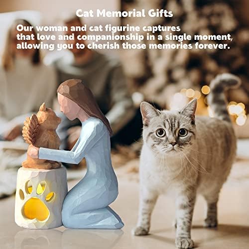 Seawah Cat Memorijalni pokloni - statua anđeoske mačke sa svijećom sa LED svijećom-poklon simpatije za gubitak mačke za ljubitelja mačaka - figurice mačaka pokloni sjećanja na mačke - dekor za mačke za ljubitelje kućnih ljubimaca - Memorijalni pokloni