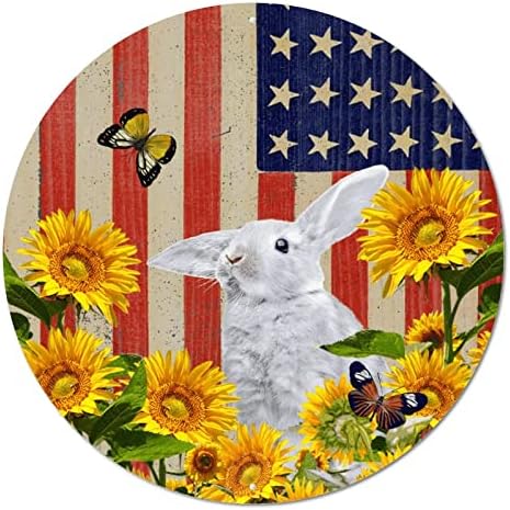 Round Metal Sigl Solute Patriotske američke zvijezde i pruge zastava zečeva i suncokreta Vintage