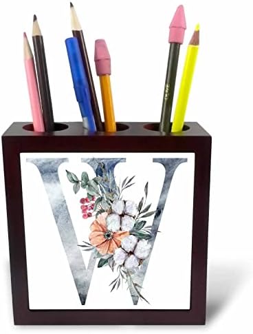 3drose prilično narandžasti, ružičasti i sivi cvjetni Monogram početni držači za olovku sa W - pločicama