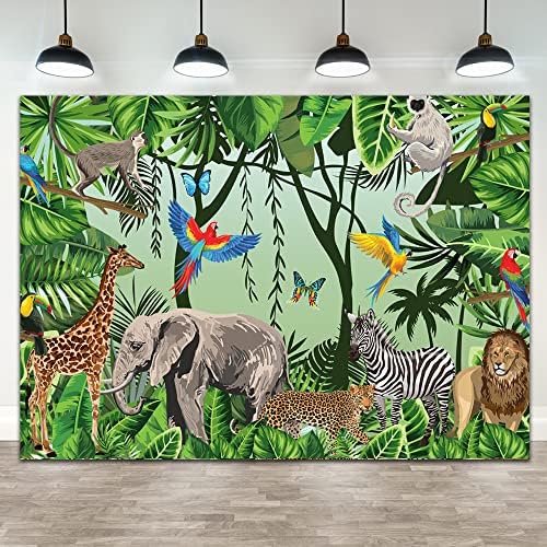 Ticuenicoa 7×5ft pozadina džungle Safari životinje Tropski dječak rođendan Baby tuš Rođendanska zabava Wild