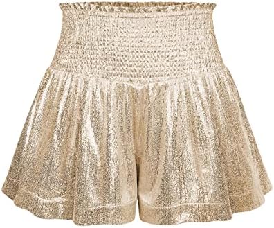Yongans Sparkly Shorts za Žene Ljetne elastične visoke ruffles Glitter Hratke Casual Loove