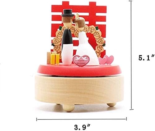 Huangxing - Kolekcionarske figurice Muzičke kutije Drvena muzička kutija Vjenčanje Muzička kutija Rotirajuća kreativna mladoženja Bride Kineska Hi Word Wedding Glazbeni box poklon za božićni rođendan za odmor Valentinovo