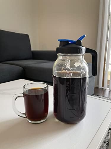 Woodriver Hladno Brew Masin Jar ledeni aparat za kavu, izdržljiv staklo, teški list od nehrđajućeg čelika, okretni poklopac - 64 oz s ručkom