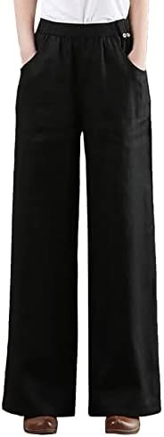 Miashui Žene Casual Hlače Žene Solid Casual Button Džepne hlače za noge Elastične struke Ženske hlače Ležerne prilike