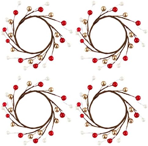 PRETYZOOM Božić Berry Candle Rings: 4kom umjetni crveni Zlatni bijeli Holly Berries svijećnjak prstena zahvalnosti Festival grančica vijenac seoska kuća za stol centralni ukras