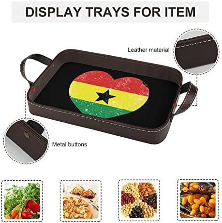 Gana Retro srčana zastava kožna ladica za ladicu organizatora posluživanja posluživanja s ručkama Dekorativna pladanj za kućnu kuhinju Dnevna soba