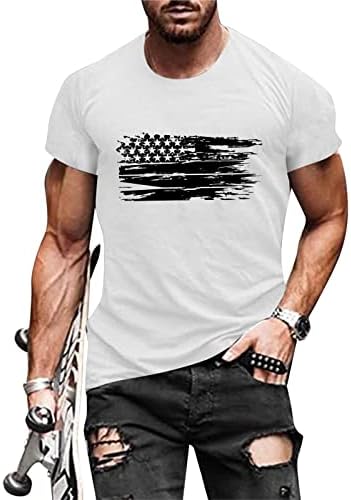 BMISEGM Ljeto majice Muški muškarci Ljetni casual o izrez zastava tiskane kratkih rukava TEE TOJ TOP bluza Spandex dugačak