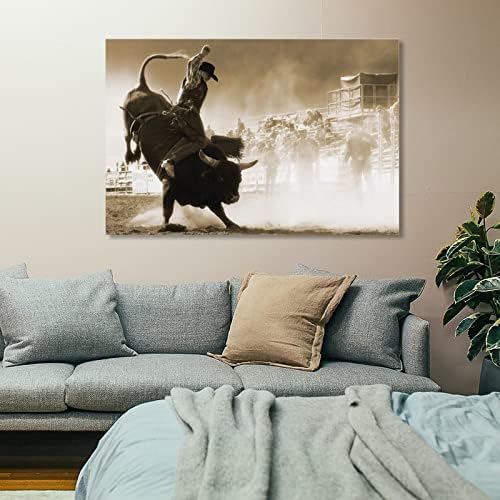 Bull Riding bull Rider Art Poster，Zapadna umjetnost, Umjetnost jahanja bikova, Rodeo umjetnički Posteri zidne umjetničke slike platnene zidni dekor Kućni dekor dnevni boravak dekor estetski 20x30inch Neuramni stil