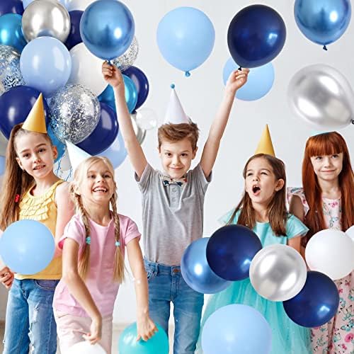 Navy Plavi srebrni baloni, 60 kom, plavi srebrni bijeli baloni, metalik plavi srebrni konfeta baloni Macaron plavi bijeli lateks baloni za dječake muškarci rođendanski vjenčani prostor za zabavu