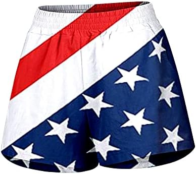 Ruiruilico 4. jula Američka zastava Žene Žene Summer Ležerne prilike za pričvršćivanje Elastične struke Plaže Kratke hlače sa džepovima