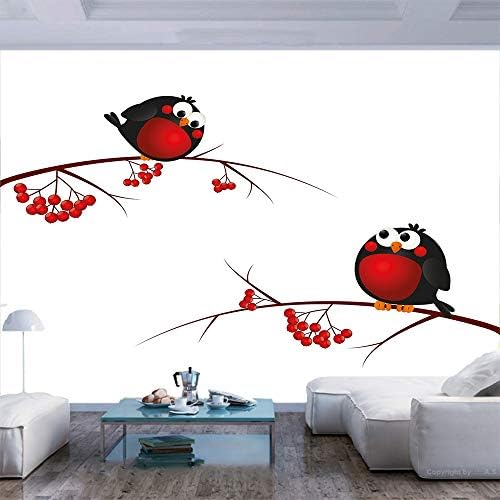 Zidni mural 55x30 inča, slatka djeca tematske crtane ptice na granama smiješno sretan božićni dizajn kore