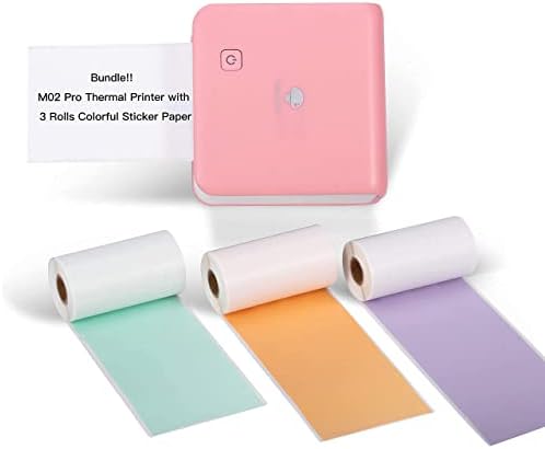 Phomemo M02 Pro Mini printer - Bluetooth Termalni foto štampač sa 3 rolne šarene naljepnice, kompatibilan sa iOS + Android za planski časopis, studijske note, umjetno stvaranje, rad, poklon
