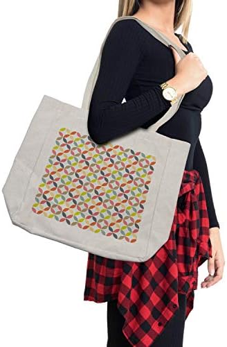 Ambesonne geometrijski krug torba za kupovinu, ukrasni Vintage dizajn povezani lukovi Presijecajući središnji diskovi dizajn, ekološka torba za višekratnu upotrebu za namirnice plaža i još mnogo toga, 15.5 X 14.5, krema