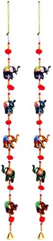 Rastogi rukotvorina vrata viseća dekorativna pet ruku obojena slonova Nanizana zajedno sa perlama i malim zvonom u kombinaciji različitih boja