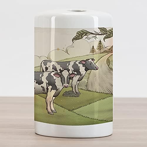 AMESONNE FARM Animal Ceramic četkica za zube, vintage poljoprivreda ilustracija mliječnih krava na selu stoka, ukrasna svestrana kontratona za kupatilo, 4,5 x 2,7, višebojna