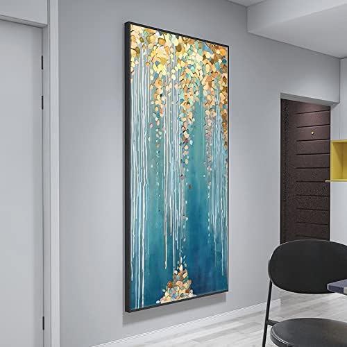 Plavo cvjetno ulje - ručno oslikane apstraktne okomite umjetničke slike na trijemu na platnu, moderna umjetnička djela velike veličine za lagani luksuzni dekor Koridora vile, Neuramljena, 50X100Cm