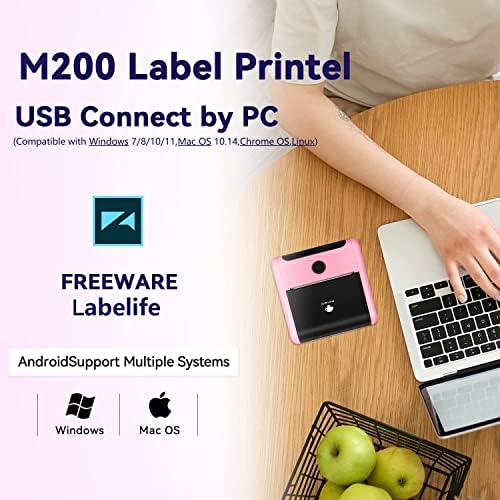 Phomemo M200 Proizvođači etiketa - 3 inča 2023 nadogradnja M110 barkod štampač računar Bluetooth Proizvođači termalnih etiketa, za Android iOS Windows MAC OS,za otpremu, označavanje, QR kod-Pink