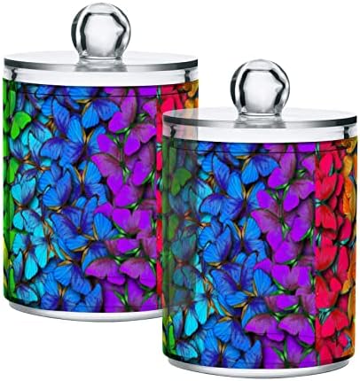 Rainbow Colorful Leptiri 2 Pako pamuk Swab Holder Organizator Dispenzer Plastična kupaonica Kanister s poklopcima