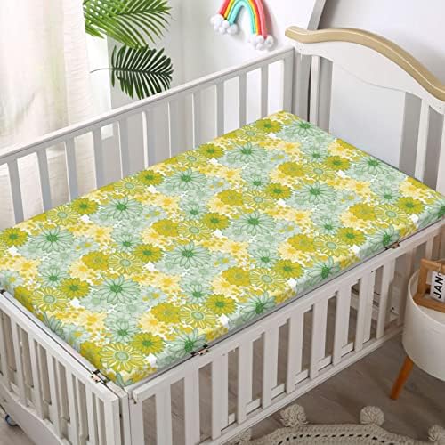 Suncokret Theed Opremljeni lim krevetić, standardni madrac krevetića sa postavljenim limom za madrac madrac madrac-sjajan za dječaka ili djevojčicu ili vrtić, 28 x52, paprati zelena zemlja žuta bijela