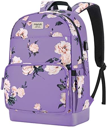 Mosiso 15.6-16 inčni ruksak za laptop za žene, poliesterska kvrga modernog casual padneva s prtljažnikom i USB priključkom za punjenje, Camellia Travel Backpack, ljubičasta