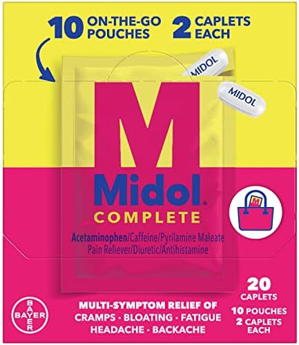 Midol kompletni Kapleti, sa acetaminofenom za ublažavanje menstrualnih simptoma grčeva, nadimanja, umora, glavobolje, bolova u leđima, 40 Count & u pokretu torbice, 50 Count