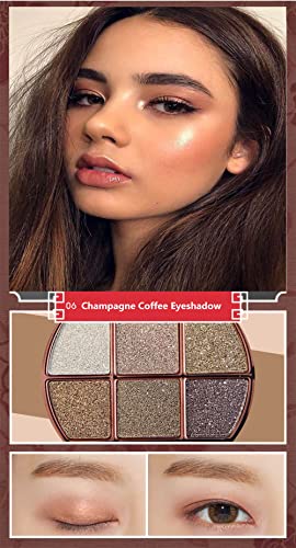 Uifcb Glitter eyeshadow paleta, 6 boja Sparkle Shimmer paleta za šminkanje sjenila, visoko pigmentirani